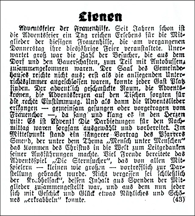 Faksimile des Berichts über die Adventsfeier 1935