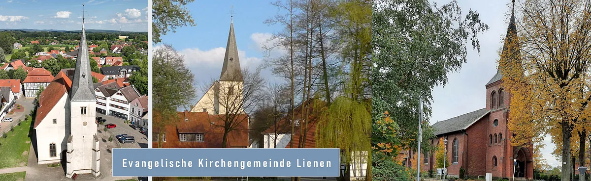Senkrecht geteiltes Bild der Lienener und Kattenvenner Kirche