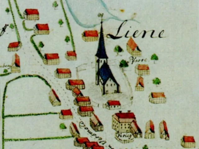 Historische Karte von Kirche und Kirchhof