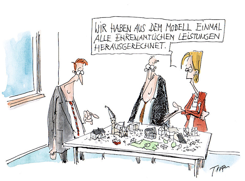Cartoon, der Bedeutung des Ehrenamts verdeutlicht