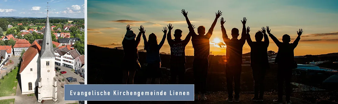 Einige Jugendliche mit erhobenen Armen vor einem Sonnenuntergang